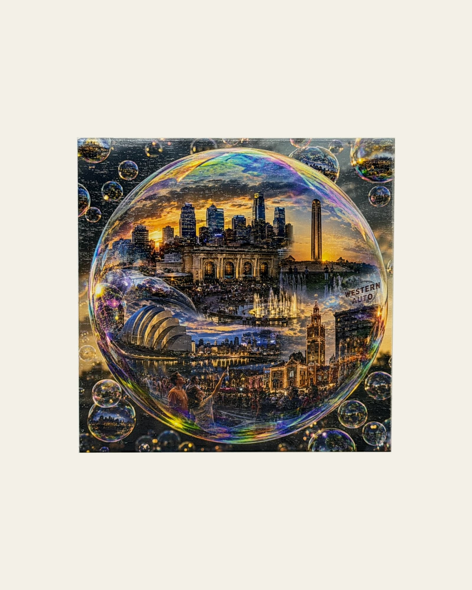 KC Skyline Bubble — Rainbow, wood panel